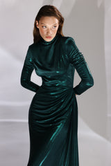 Rochie de seara lunga din lycra metalic cu maneci lungi Nyssia CA167