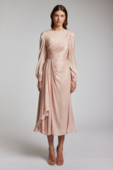 Rochie midi cu maneci lungi din chiffon de matase metalizat Norma CA197