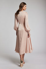 Rochie midi cu maneci lungi din chiffon de matase metalizat Norma CA197