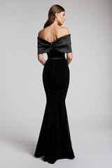 Rochie lunga din catifea cu funda de tafta Marquee CA185