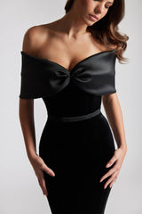 Rochie lunga din catifea cu funda de tafta Marquee CA185