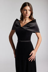 Rochie de seara cu funda eleganta si croi drept din catifea Shadow CA200