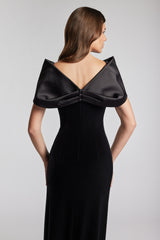Rochie de seara cu funda eleganta si croi drept din catifea Shadow CA200