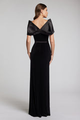 Rochie de seara cu funda eleganta si croi drept din catifea Shadow CA200