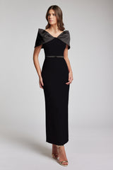 Rochie midi confectionata din crepe si satin Avalon CA205
