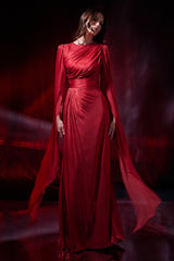 Rochie de seara lunga cu maneci vaporoase din chiffon de matase metalizat Halo CA191