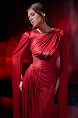 Rochie de seara lunga cu maneci vaporoase din chiffon de matase metalizat Halo CA191