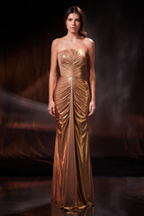 Rochie de seara cu falduri si croiala cambrata din lycra metalica Starlet CA192