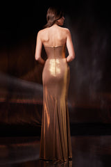 Rochie de seara cu falduri si croiala cambrata din lycra metalica Starlet CA192