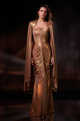 Rochie de seara cu falduri si croiala cambrata din lycra metalica Starlet CA192