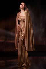 Rochie de seara cu falduri si croiala cambrata din lycra metalica Starlet CA192