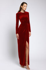 Rochie midi de cocktail din catifea cu slit frontal Vera CA172