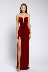 Rochie tip sirena din catifea cu slit frontal Vivienne CA159