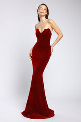 Rochie lunga tip sirena din catifea, cu trena Enya CA177