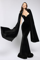 Rochie lunga tip sirena din catifea, cu trena Enya CA177