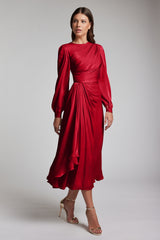 Rochie midi cu maneci lungi din chiffon de matase metalizat Norma CA197