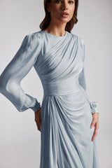 Rochie midi cu maneci lungi din chiffon de matase metalizat Norma CA197