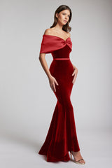 Rochie lunga din catifea cu funda de tafta Marquee CA185