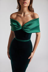 Rochie lunga din catifea cu funda de tafta Marquee CA185