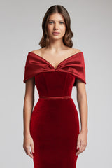 Rochie midi din catifea cu corset structurat si funda din tafta Glory CA190