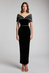 Rochie midi din catifea cu corset structurat si funda din tafta Glory CA190