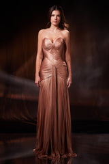 Rochie de seara lunga cu corset din tul de matase peliculizat Sunset CA175