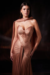 Rochie de seara lunga cu corset din tul de matase peliculizat Sunset CA175