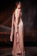 Rochie lunga din chiffon de matase metalizat Beverly CA202