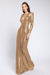 Rochie de seara din lycra metalic cu maneci lungi Liora CA165