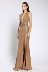 Rochie sirena de seara din lycra metalic, decolteu în V și spate gol Cyra CA169