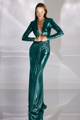 Rochie de seara din lycra metalic cu maneci lungi Liora CA165