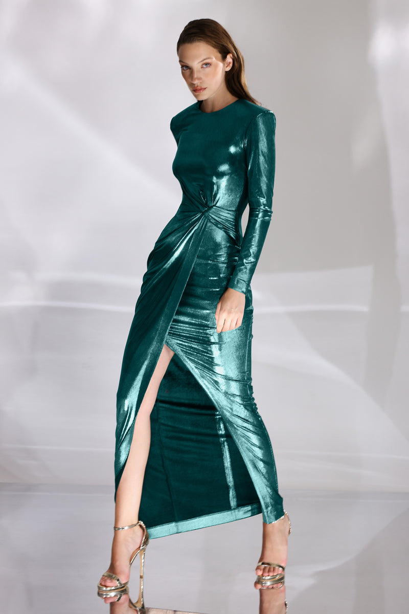 Rochie midi din lycra metalic Ornella CA179