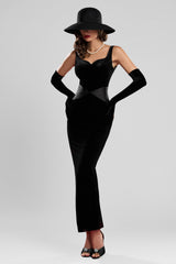 Rochie midi confectionata din tafta elastica de origine italiana si catifea Marlene CA115