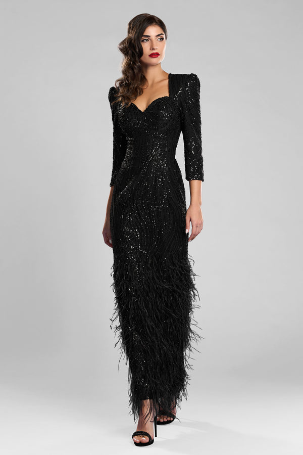 Rochie midi realizata din broderie cu pene si aplicatii Katherine CA90