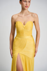 Rochie de seara lunga din fronseuri din matase si slit frontal Calista CA156