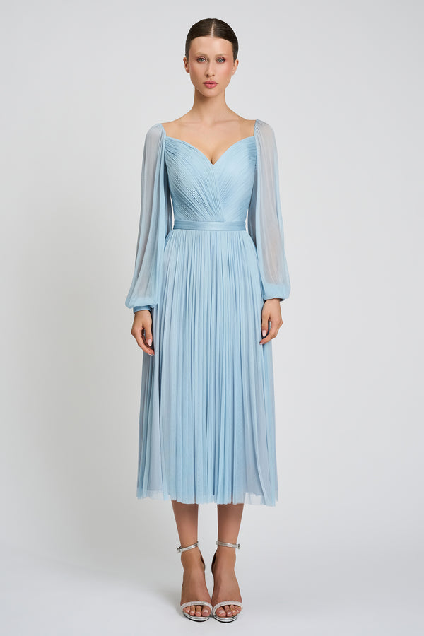 Rochie de cocktail realizata din tul de matase natural si broderie cu aplicatii Elysia CA152