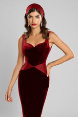 Rochie midi confectionata din tafta elastica de origine italiana si catifea Marlene CA115