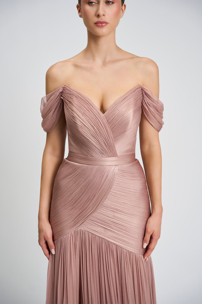 Rochie de seara confectionata din fronseuri de tul de matase realizate manual Zaya CA155