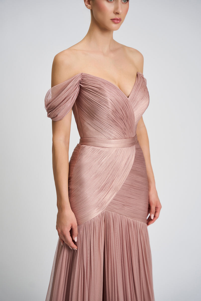 Rochie de seara confectionata din fronseuri de tul de matase realizate manual Zaya CA155