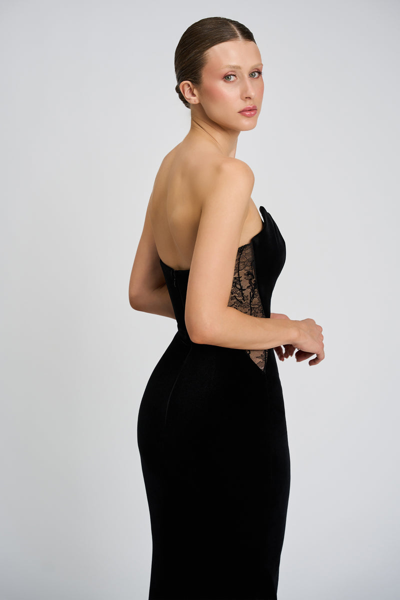 Rochie de seara realizata din catifea si dantela Romy CA89