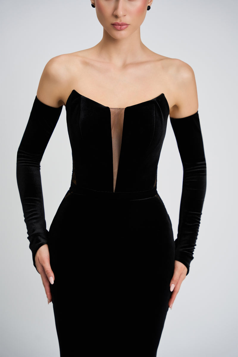 Rochie de seara realizata din catifea si dantela Romy CA89