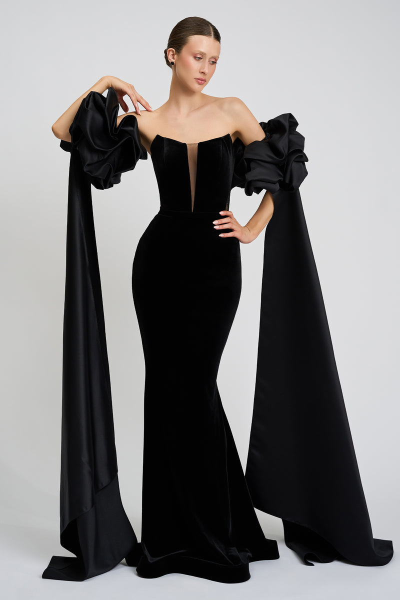 Rochie de seara realizata din catifea si dantela Romy CA89