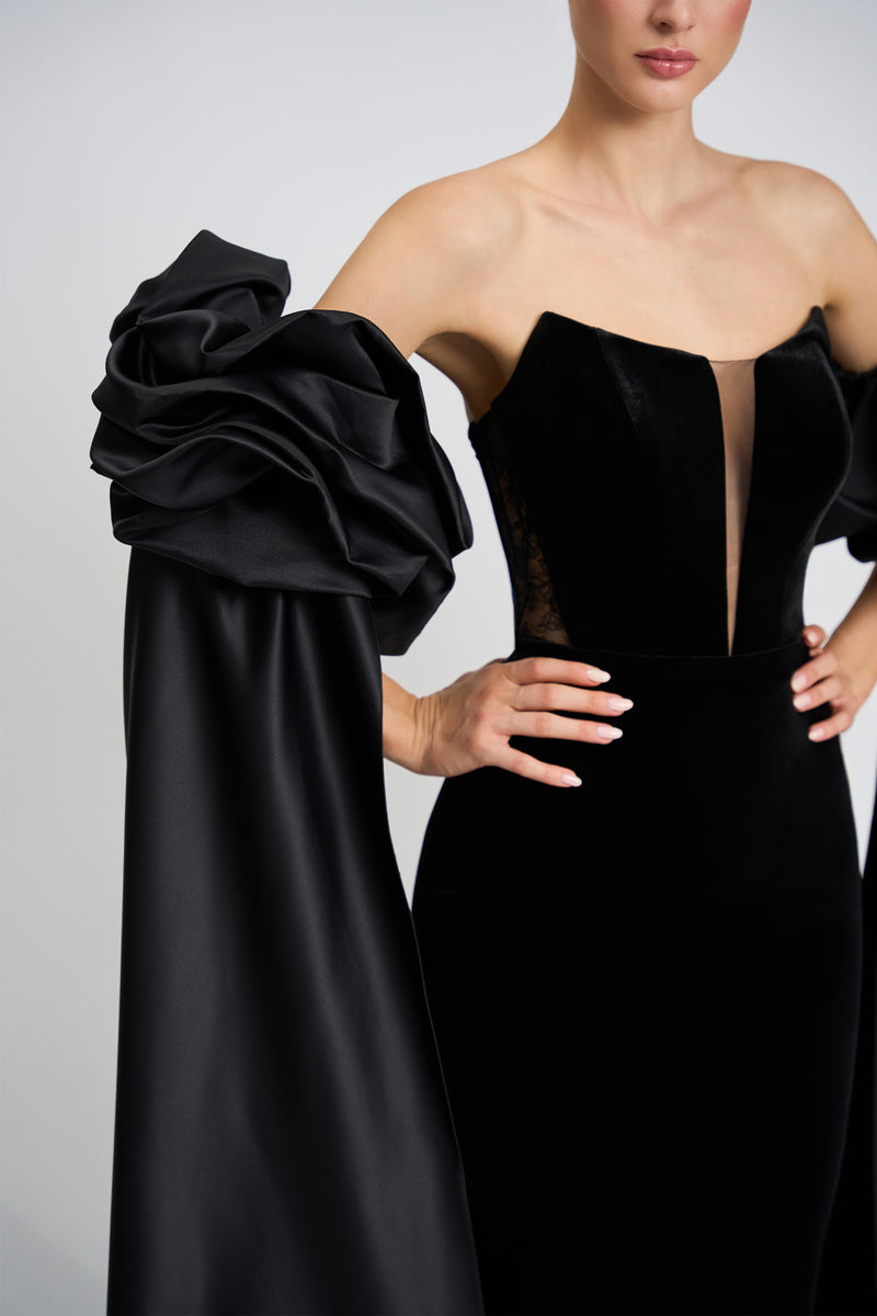 Rochie de seara realizata din catifea si dantela Romy CA89