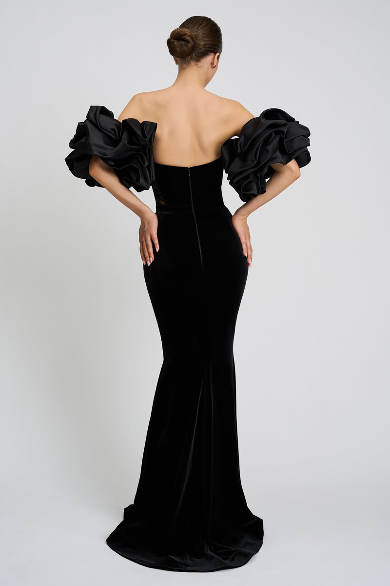 Rochie de seara realizata din catifea si dantela Romy CA89