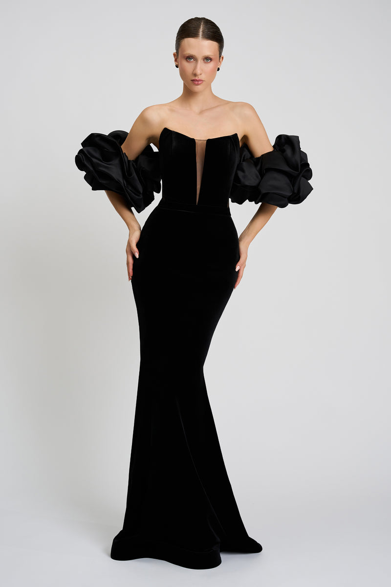 Rochie de seara realizata din catifea si dantela Romy CA89