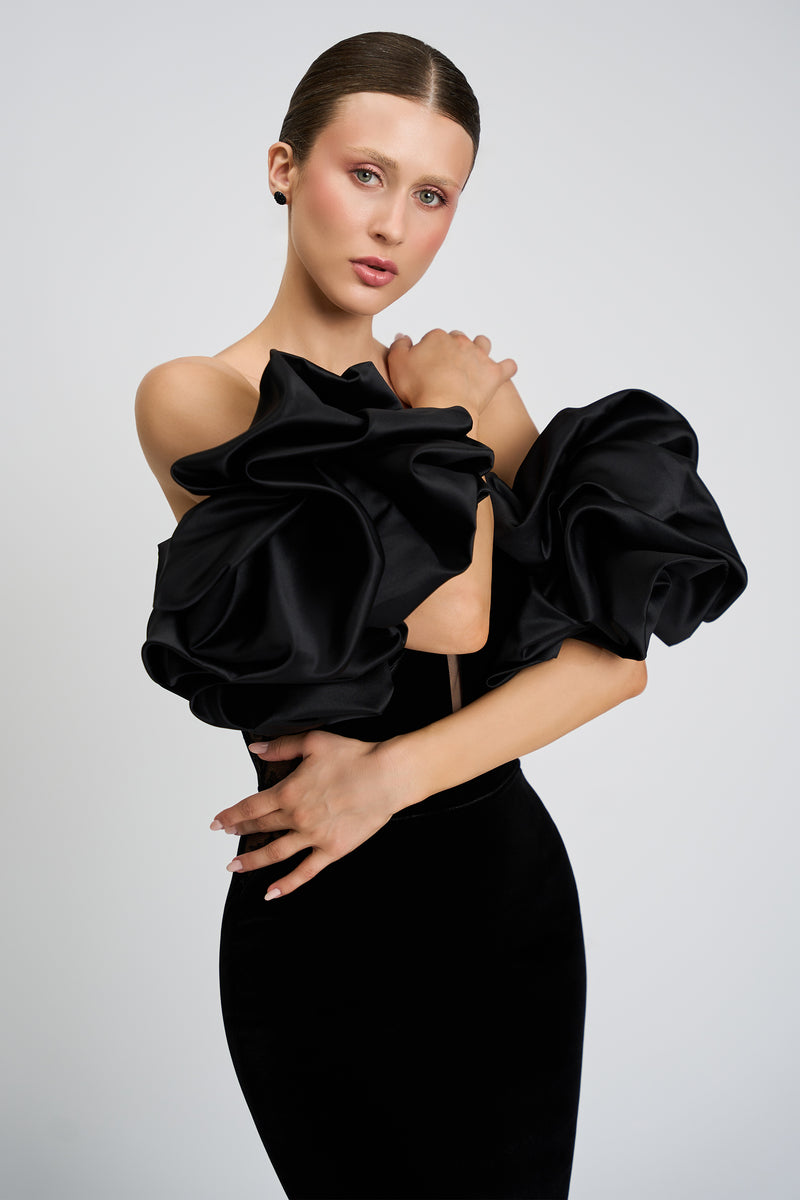 Rochie de seara realizata din catifea si dantela Romy CA89