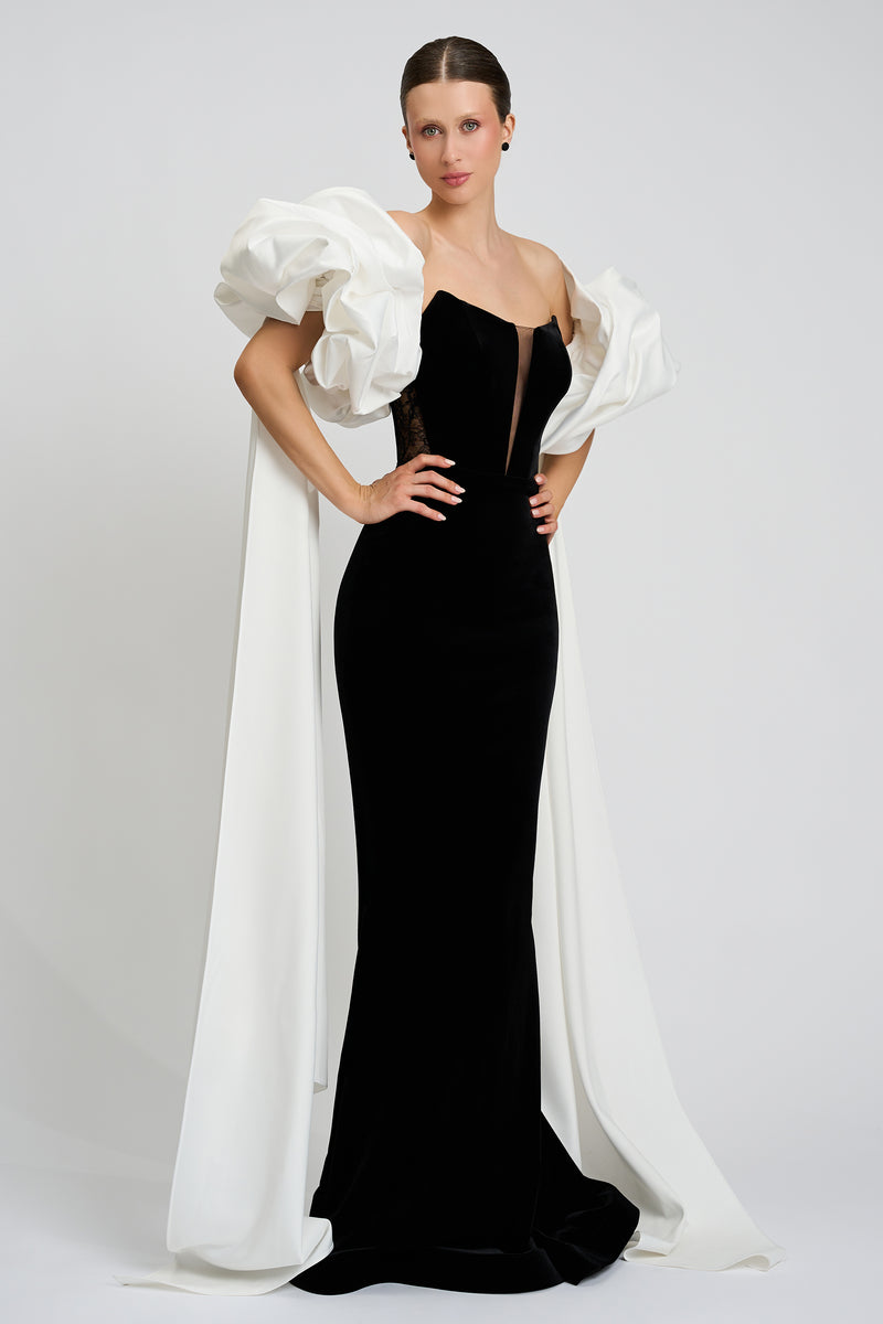Rochie de seara realizata din catifea si dantela Romy CA89