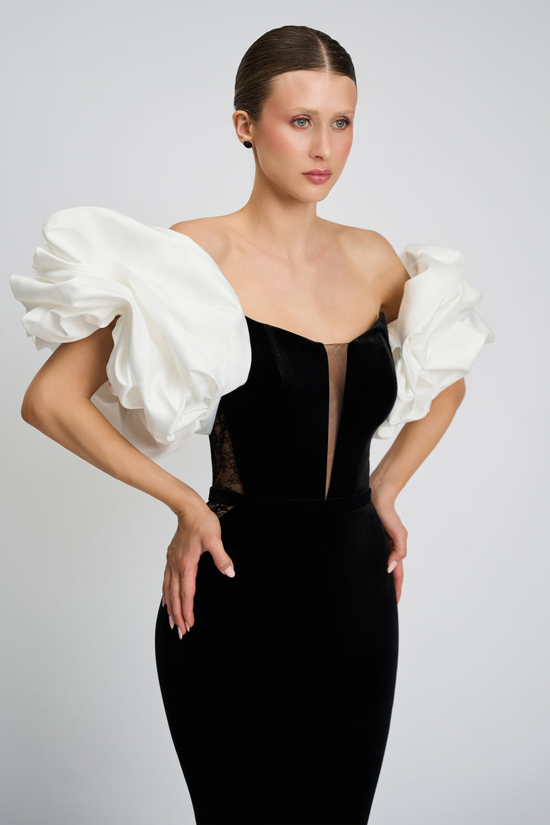 Rochie de seara realizata din catifea si dantela Romy CA89