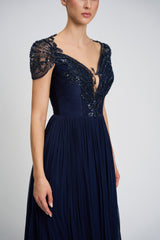 Rochie de cocktail realizata din tul de matase natural si broderie cu aplicatii Seraphina CA157