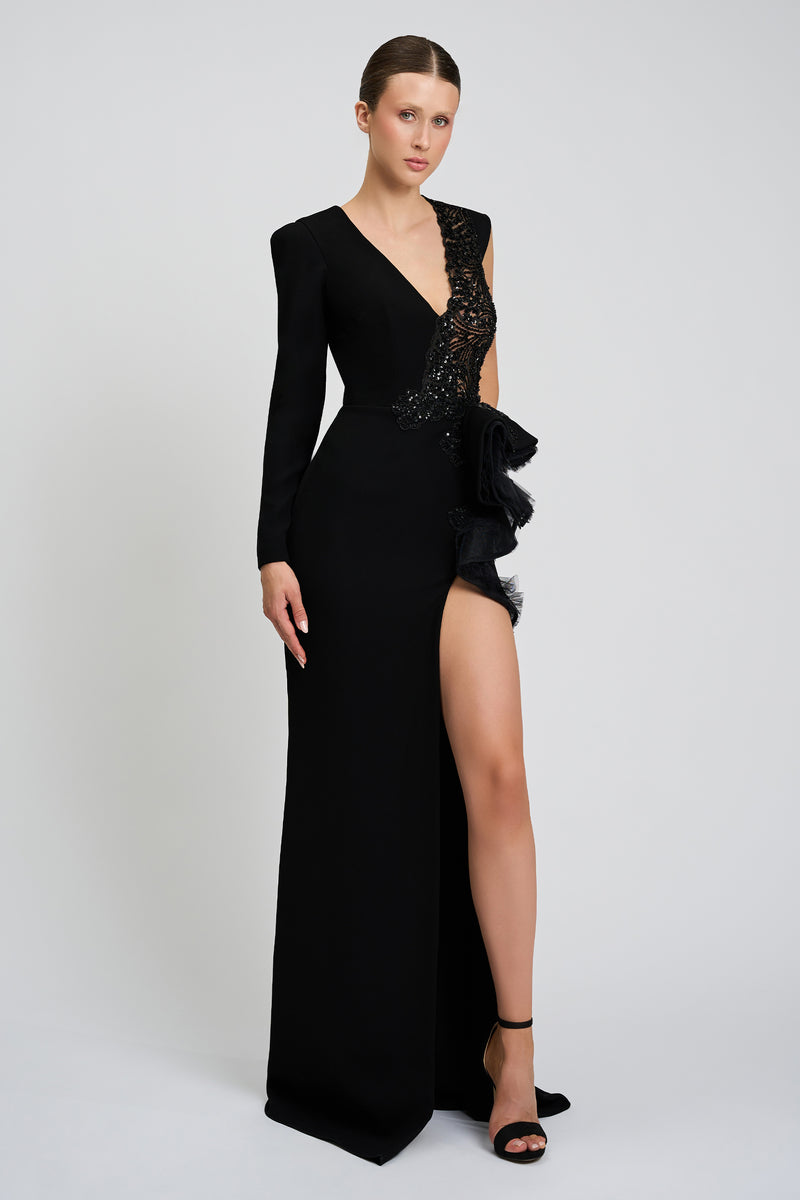 Rochie de seara lunga  confectionata din stretch-crepe CA1411